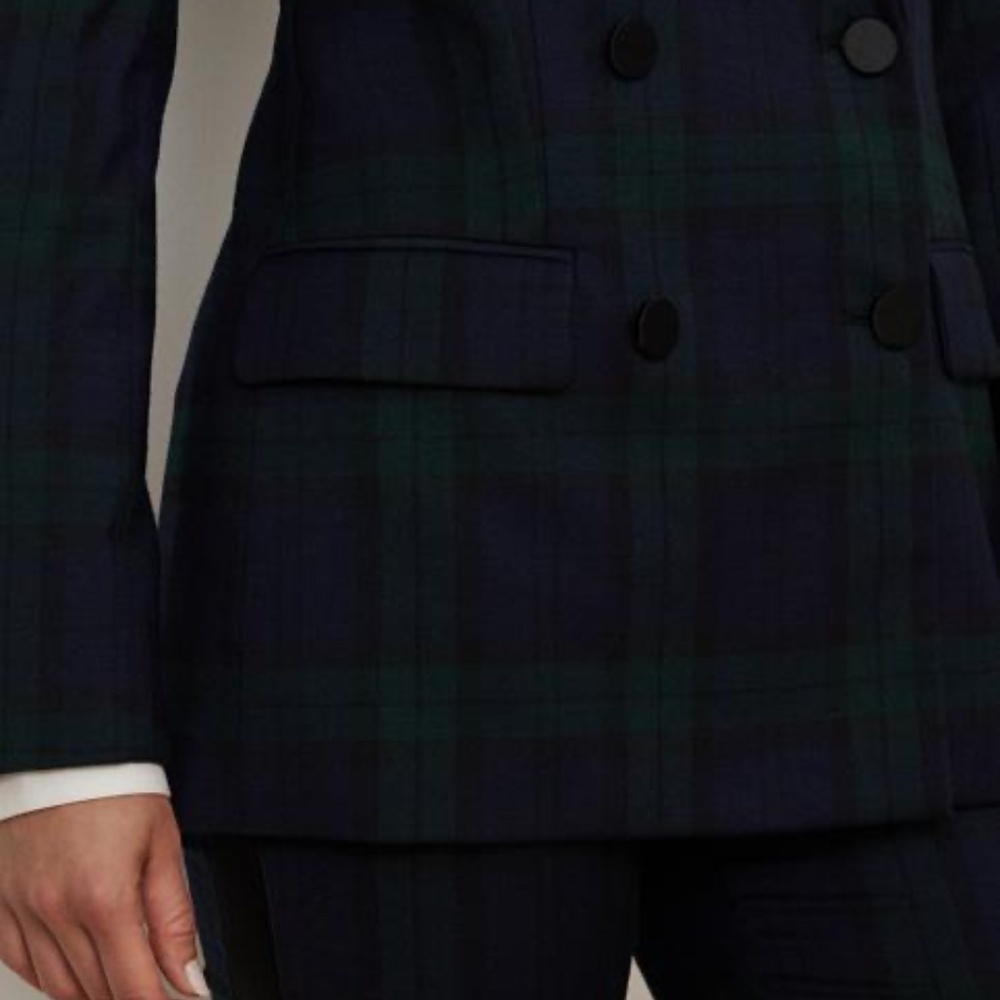 Ralph Lauren Plaid Double Breasted Satin Wool Tuxedo Blazer Green/Navy/Black 22W - Picture 4 of 14